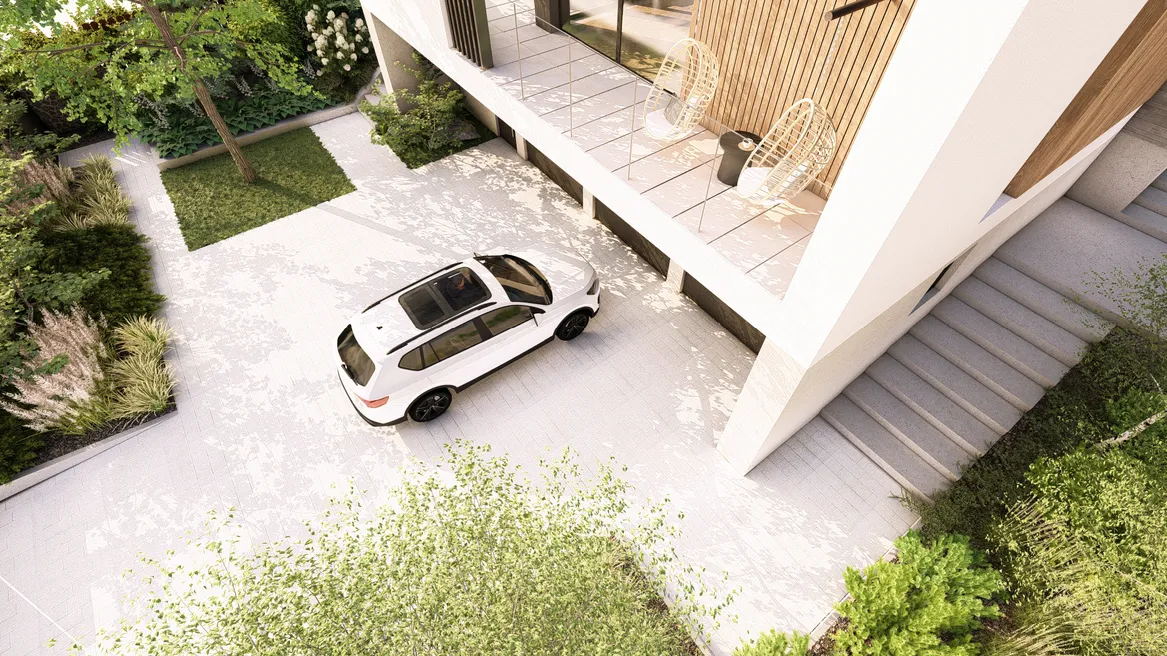 Widok na układ podjazdu