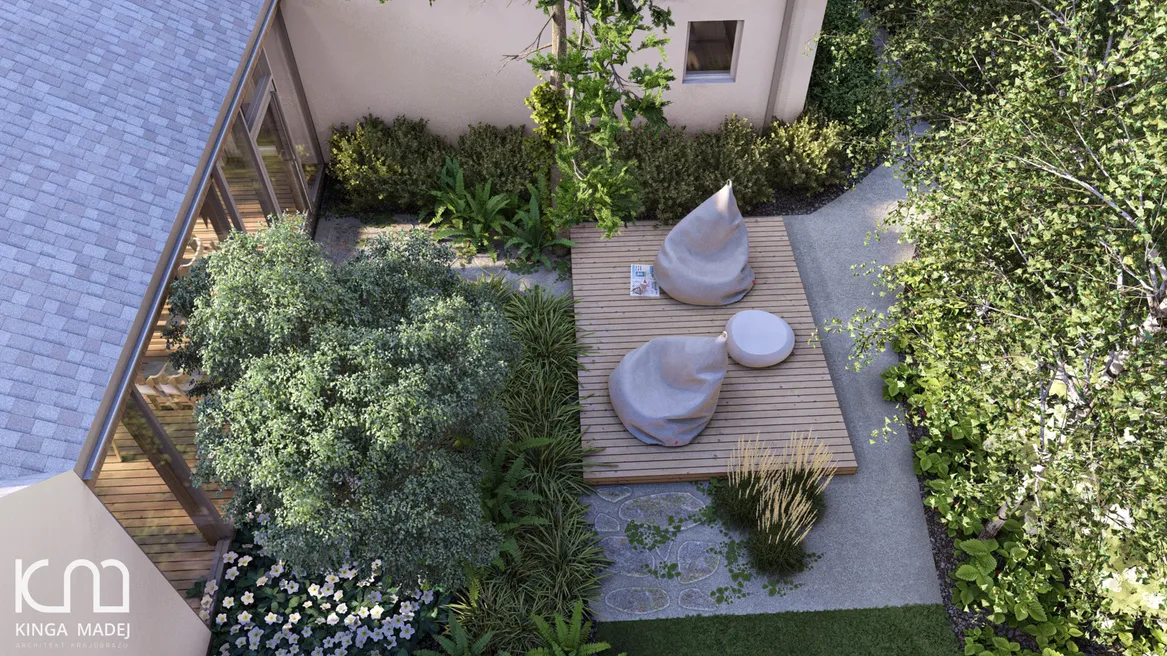 Widok na tylną część ogrodu.