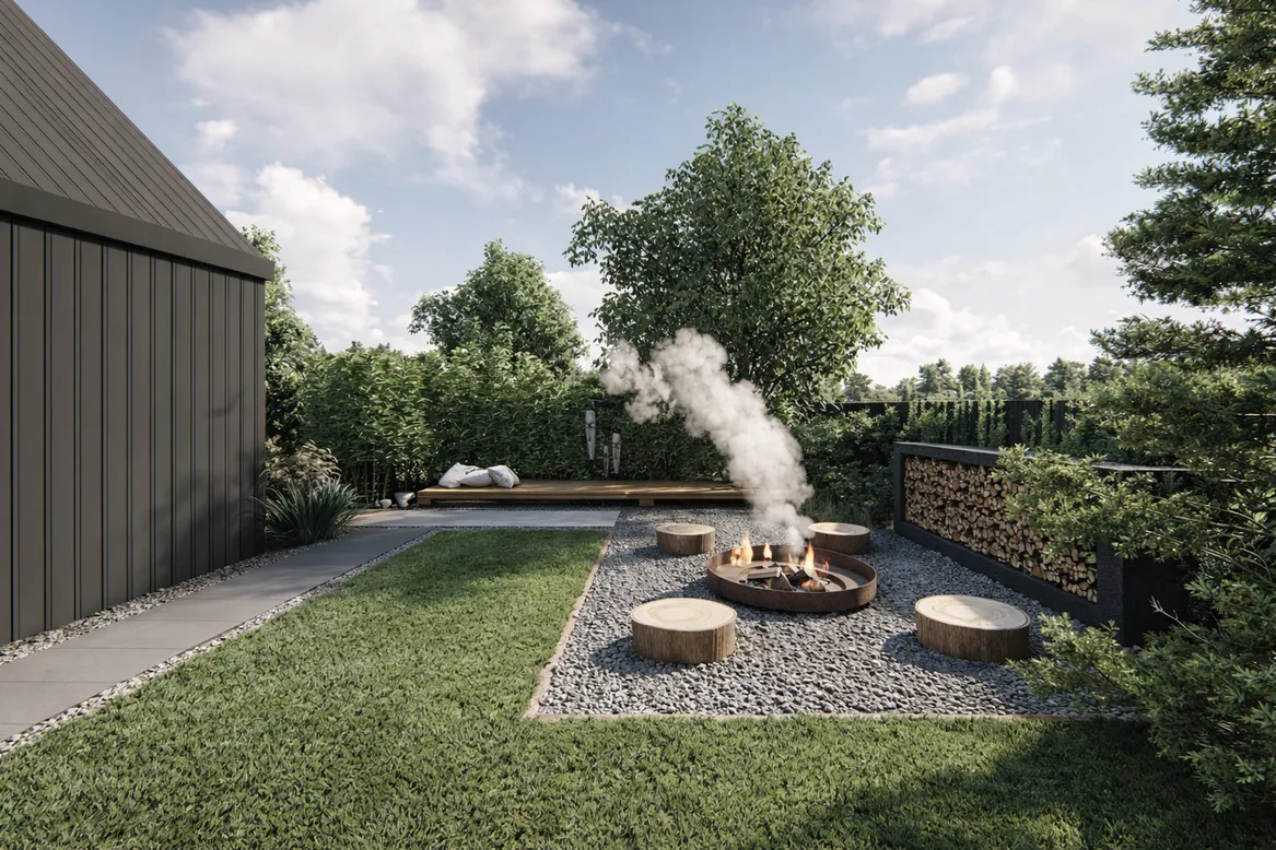 Widok na strefę ogniska i podest.