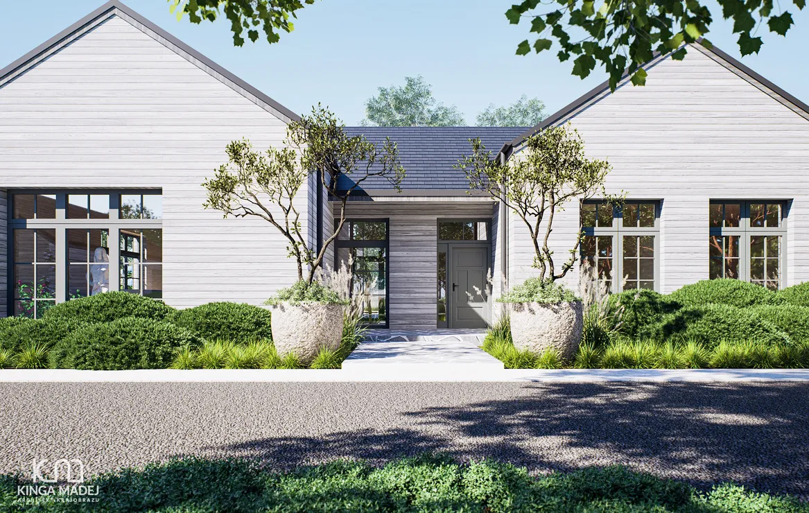 Taras wejściowy z donicami kamiennymi