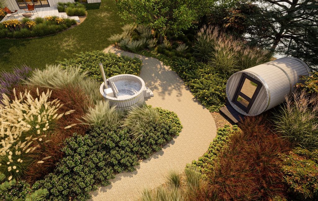 Strefa spa, do której prowadzi ścieżka Ekoway. Nasadzenia naturalistyczne